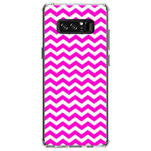 DistinctInk® Clear Shockproof Hybrid Case for Apple iPhone / Samsung Galaxy / Google Pixel - Hot Pink White Chevron Stripes Wave