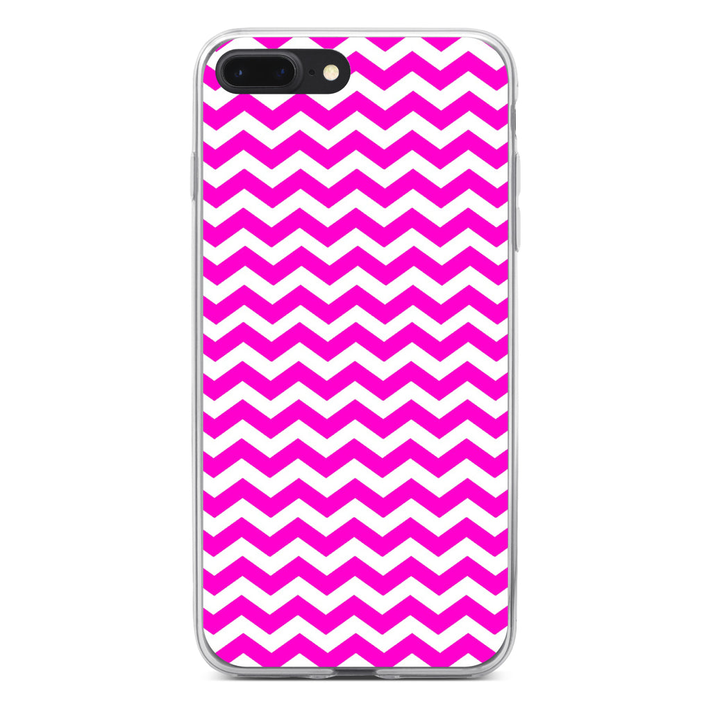 Hot Pink White Chevron Stripes Wave Clear Shockproof iPhone Case, view 6