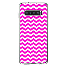 DistinctInk® Clear Shockproof Hybrid Case for Apple iPhone / Samsung Galaxy / Google Pixel - Hot Pink White Chevron Stripes Wave