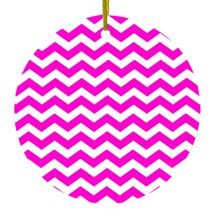 Hot Pink White Chevron Stripes Wave Ceramic Ornament