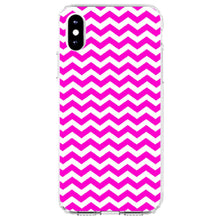 DistinctInk® Clear Shockproof Hybrid Case for Apple iPhone / Samsung Galaxy / Google Pixel - Hot Pink White Chevron Stripes Wave