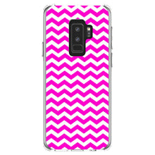 DistinctInk® Clear Shockproof Hybrid Case for Apple iPhone / Samsung Galaxy / Google Pixel - Hot Pink White Chevron Stripes Wave