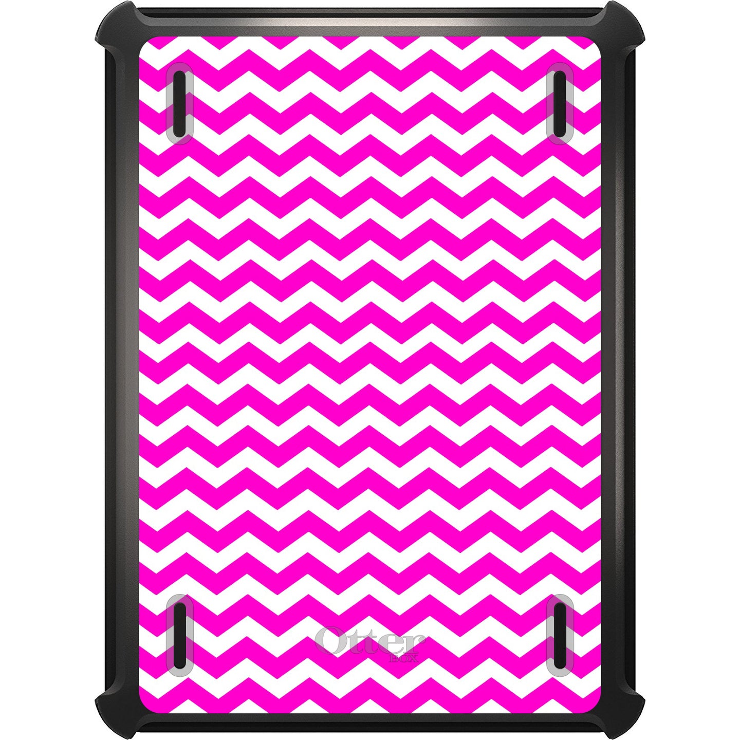 DistinctInk™ OtterBox Defender Series Case for Apple iPad / iPad Pro / iPad Air / iPad Mini - Hot Pink White Chevron Stripes Wave