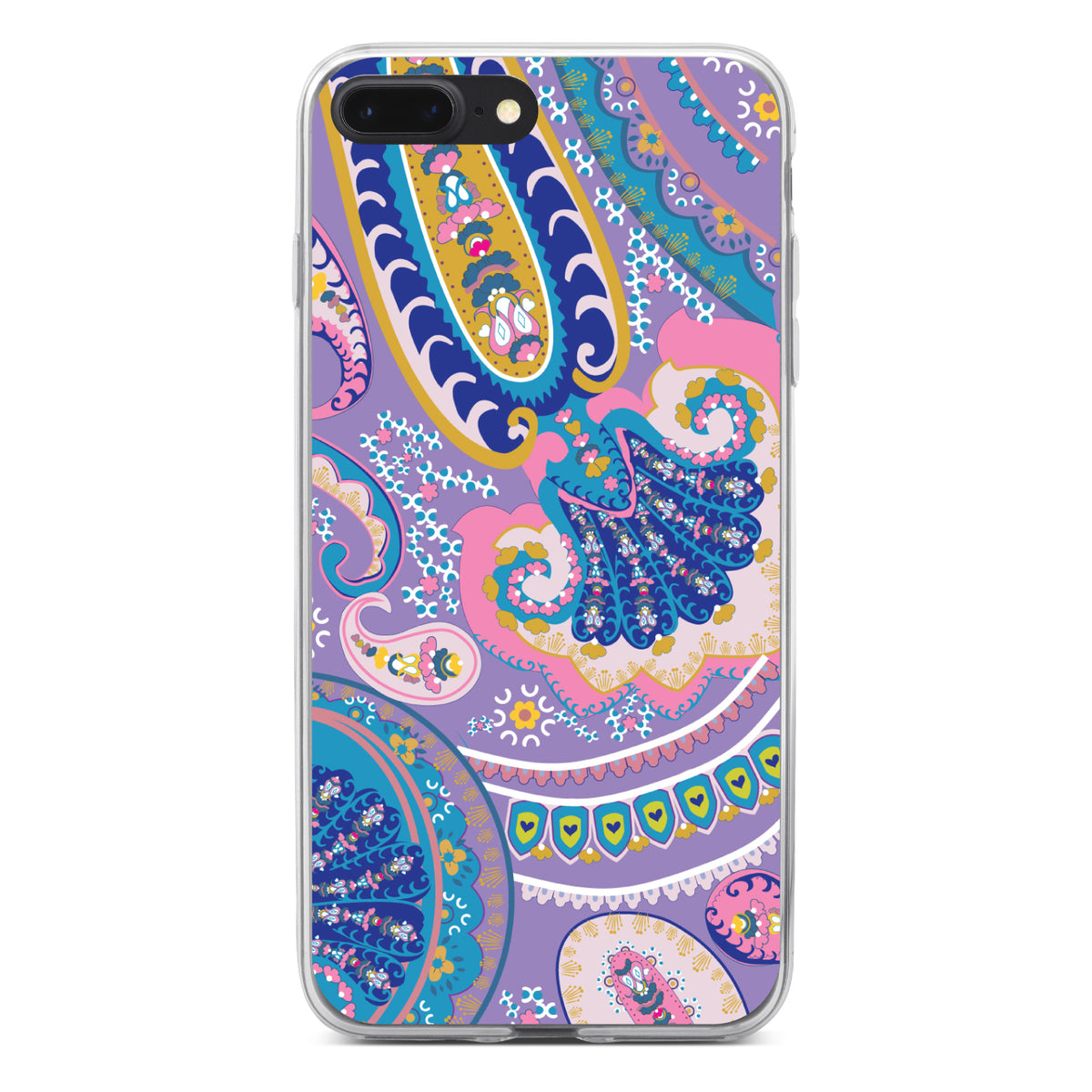 Purple Pink Blue Paisley Clear Shockproof iPhone Case, view 6