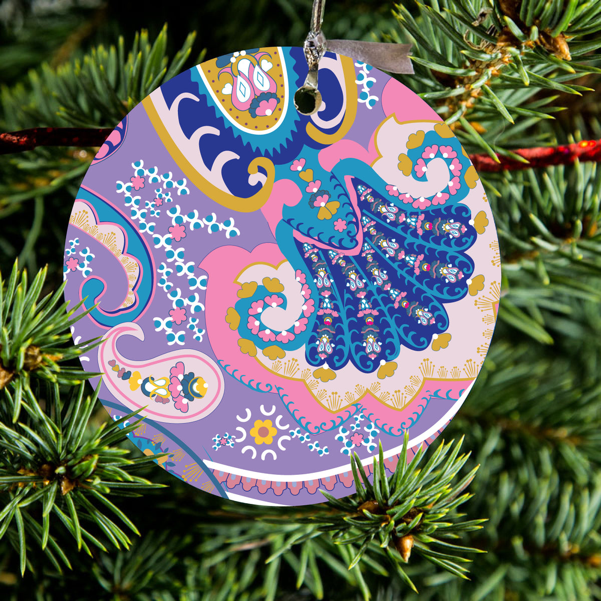 Purple Pink Blue Paisley Ceramic Ornament, view 2
