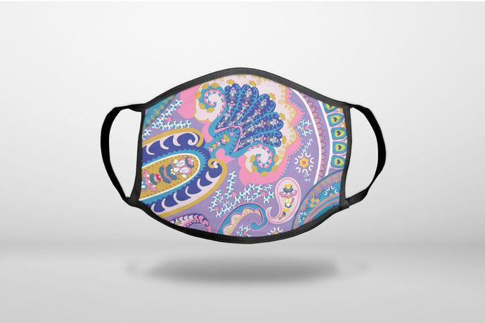 Purple Pink Blue Paisley - 3-Ply Reusable Soft Face Mask Covering, Unisex, Cotton Inner Layer