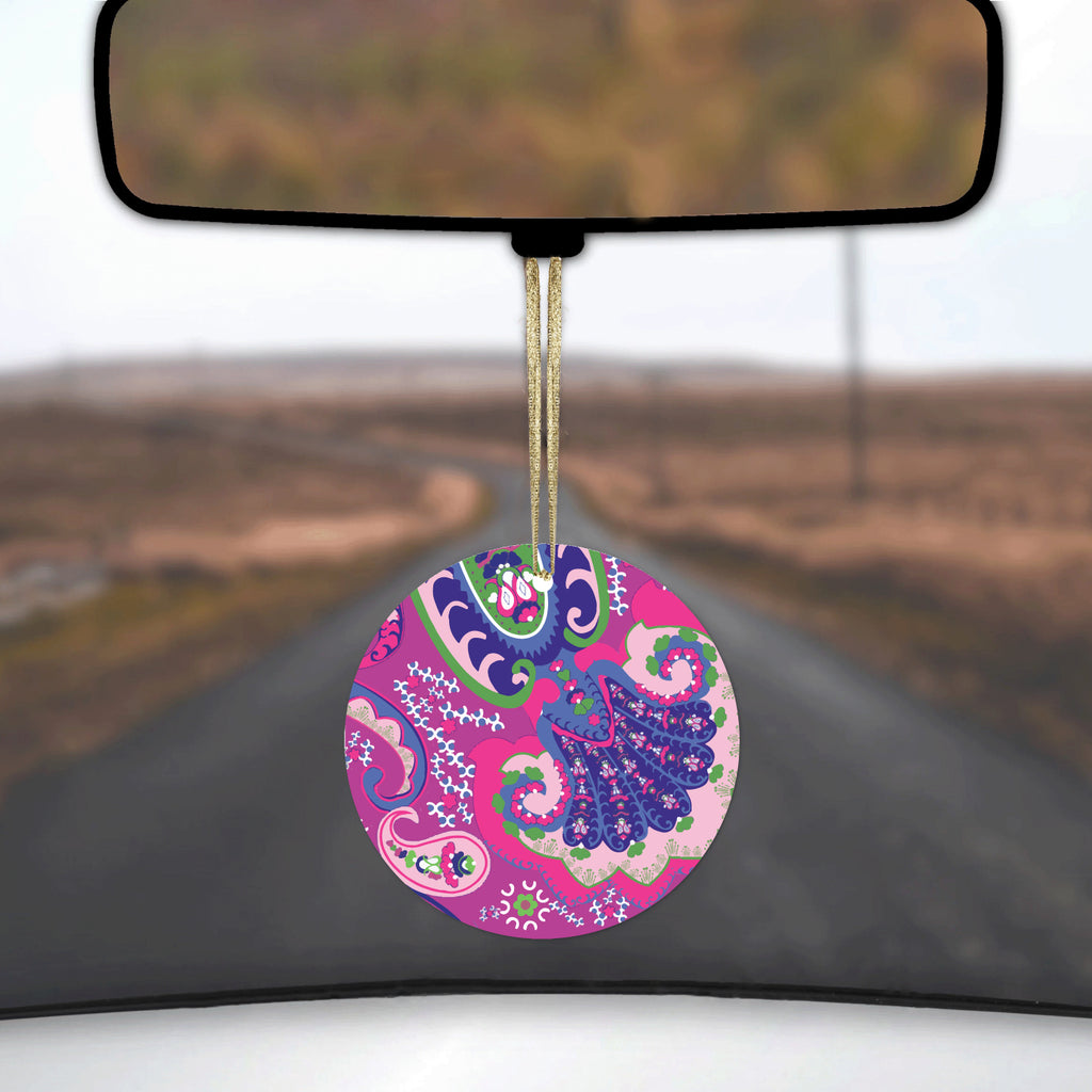 Pink Purple Green Paisley Ceramic Ornament, view 3