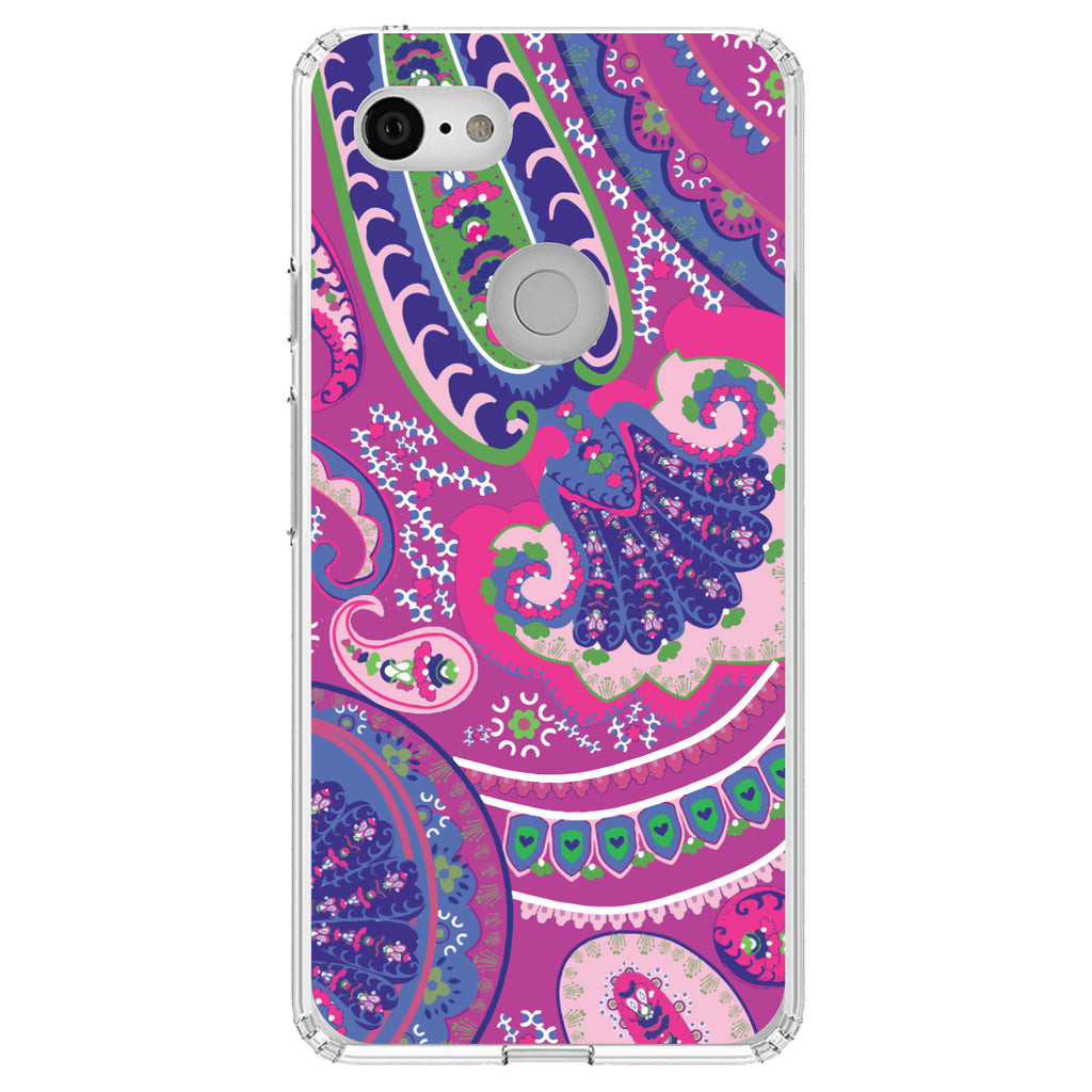 Pink Purple Green Paisley Clear Shockproof iPhone Case, view 22