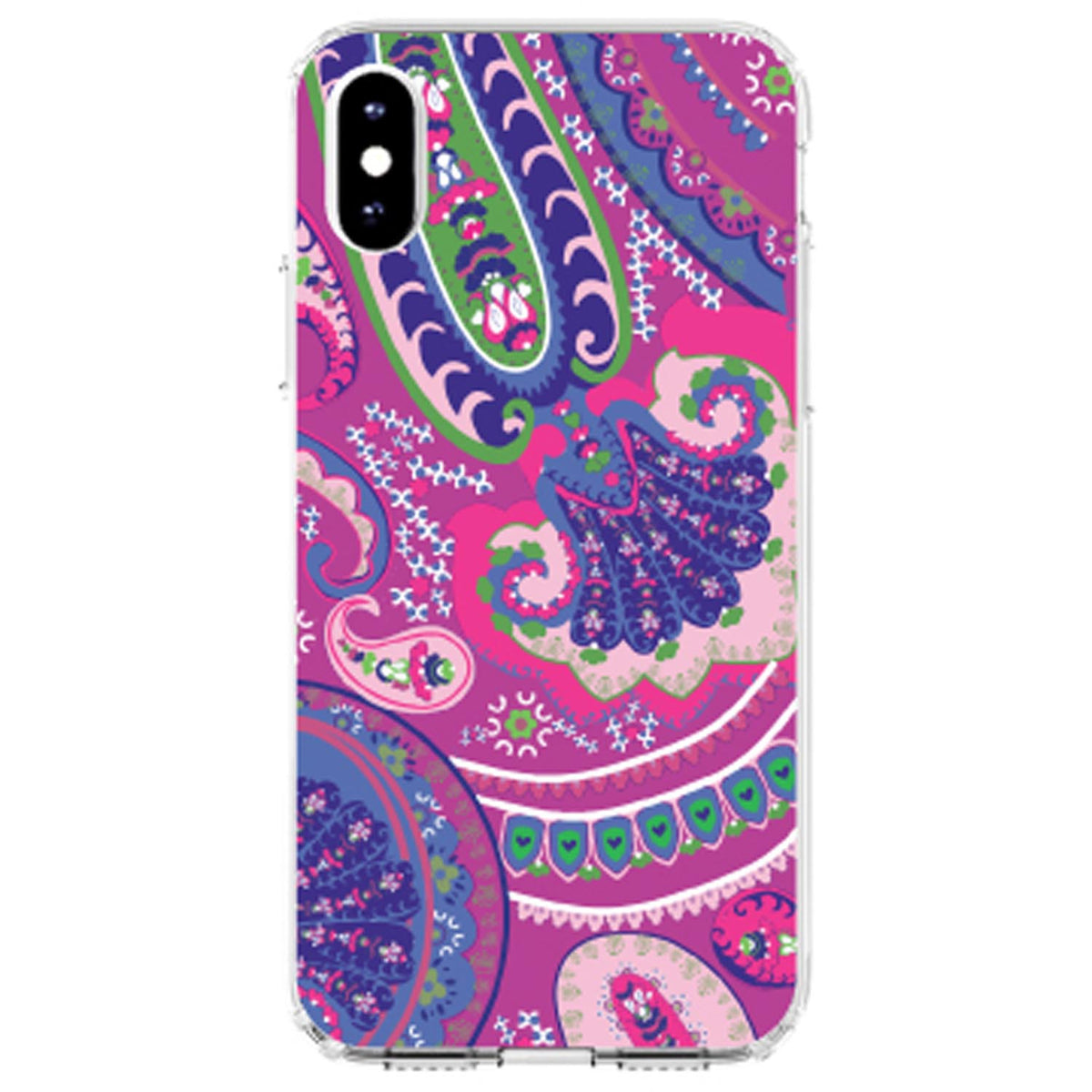 Pink Purple Green Paisley Clear Shockproof iPhone Case, view 2