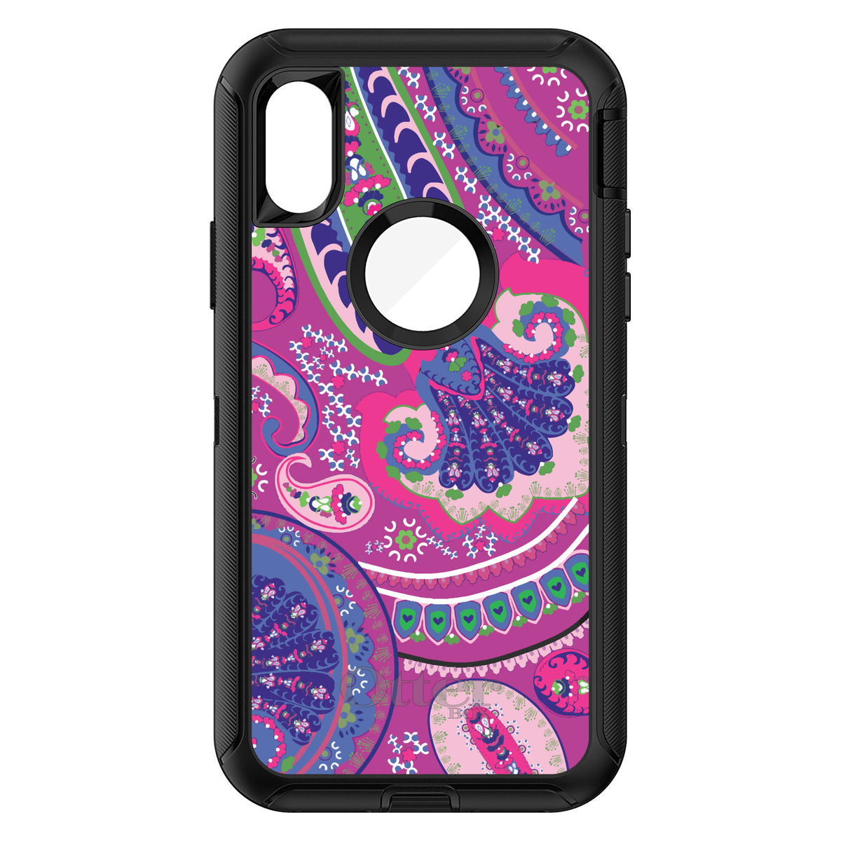 Pink Purple Green Paisley OtterBox Defender Case for iPhone & Galaxy, view 3