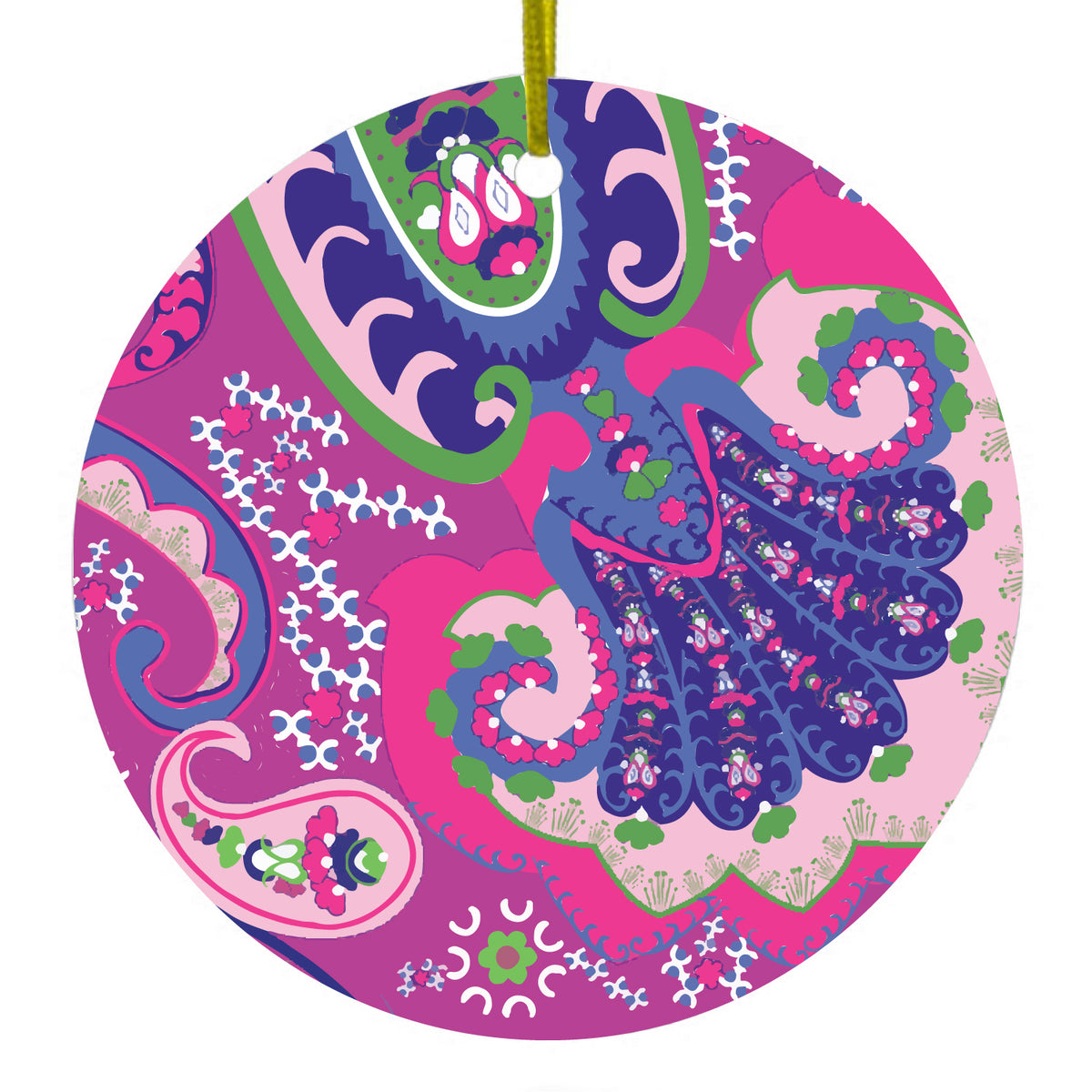 Pink Purple Green Paisley Ceramic Ornament