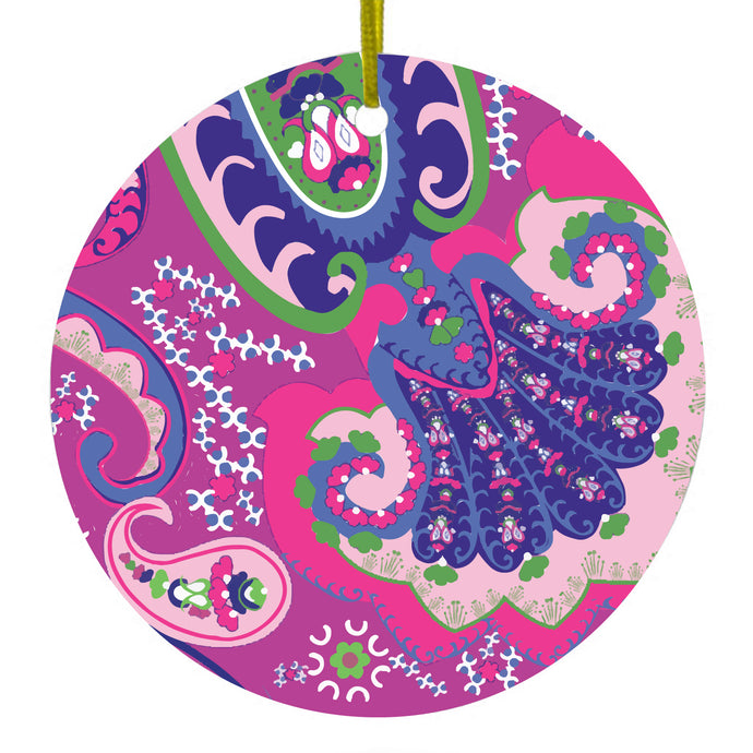 Pink Purple Green Paisley Ceramic Ornament