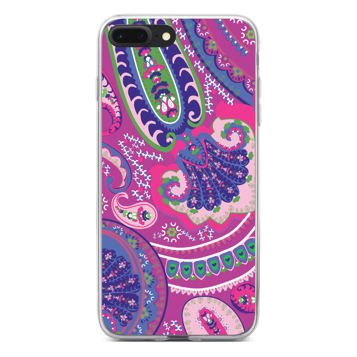 Pink Purple Green Paisley Clear Shockproof iPhone Case, view 6