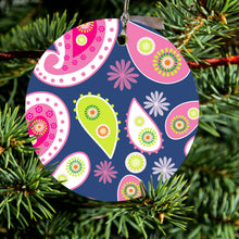 Pink Green Navy Paisley Ceramic Ornament
