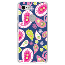 DistinctInk® Clear Shockproof Hybrid Case for Apple iPhone / Samsung Galaxy / Google Pixel - Pink Green Navy Paisley
