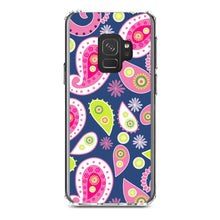 DistinctInk® Clear Shockproof Hybrid Case for Apple iPhone / Samsung Galaxy / Google Pixel - Pink Green Navy Paisley