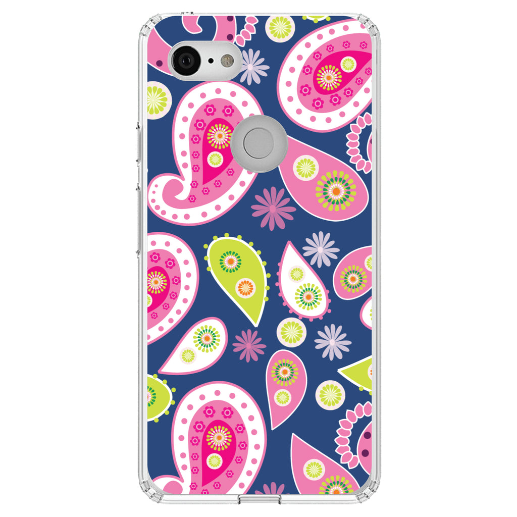 Pink Green Navy Paisley Clear Shockproof iPhone Case, view 21