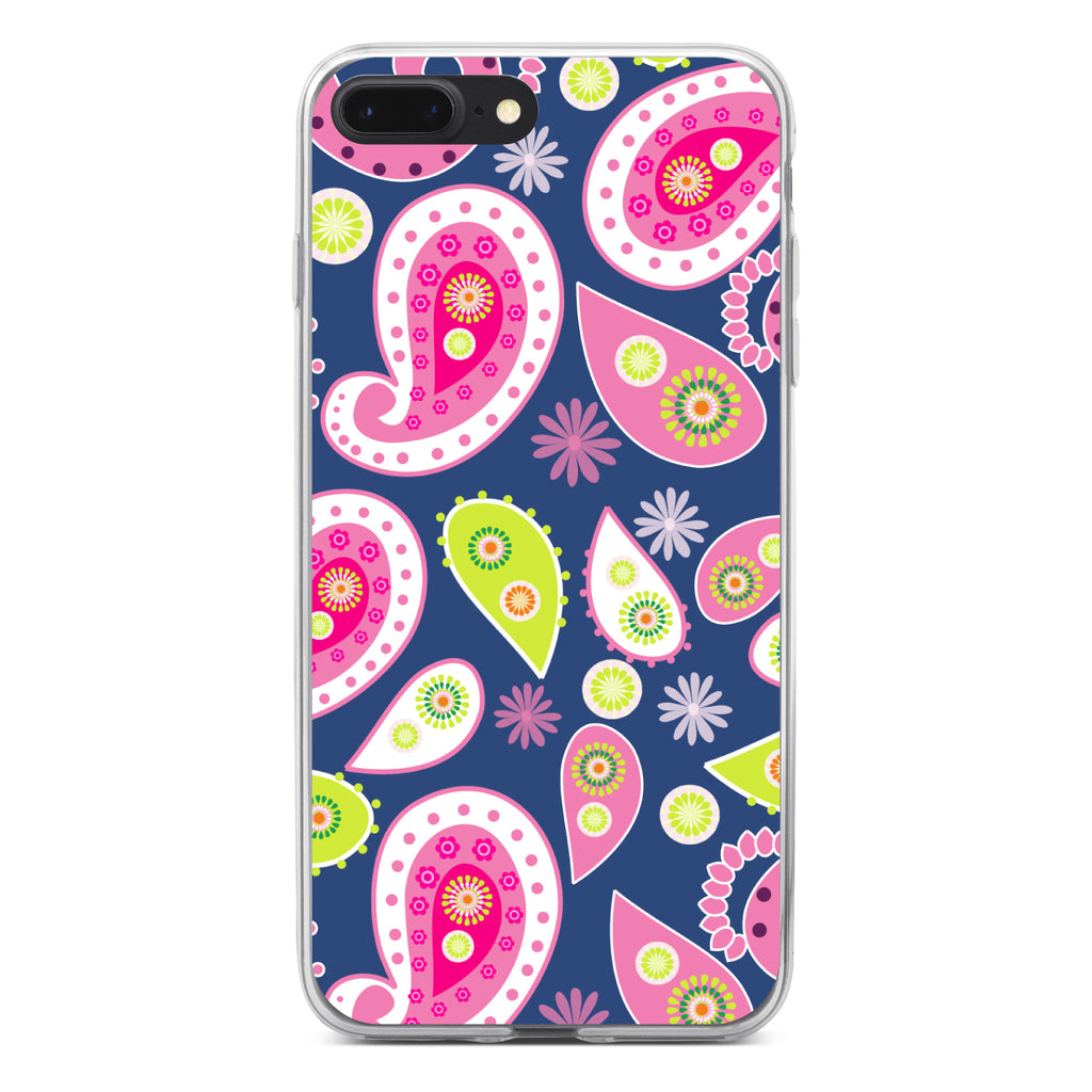 Pink Green Navy Paisley Clear Shockproof iPhone Case, view 6
