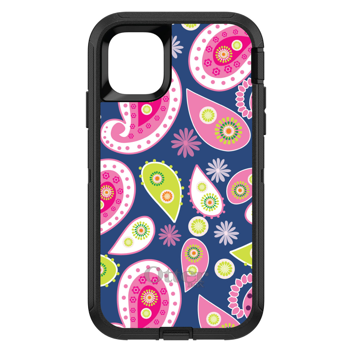Pink Green Navy Paisley OtterBox Defender Case for iPhone & Galaxy, view 2