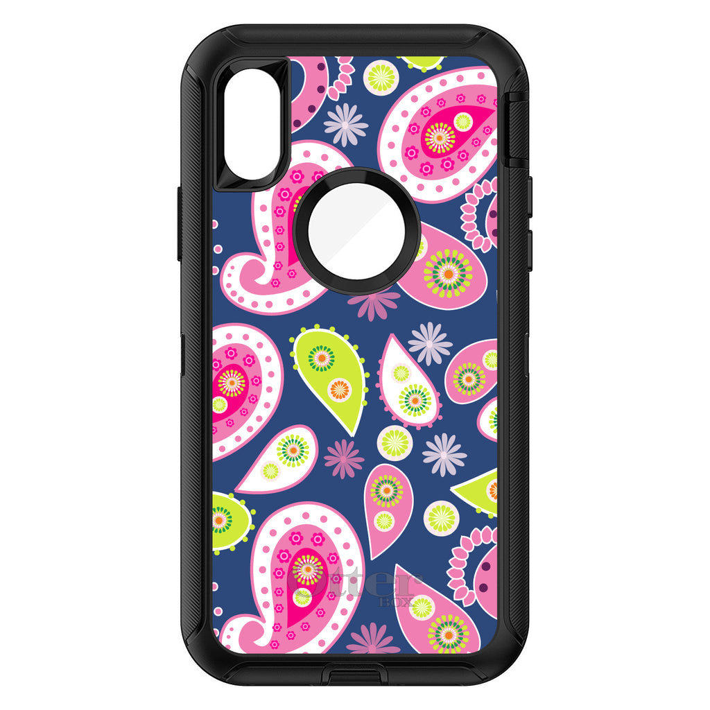 Pink Green Navy Paisley OtterBox Defender Case for iPhone & Galaxy, view 3