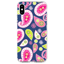 DistinctInk® Clear Shockproof Hybrid Case for Apple iPhone / Samsung Galaxy / Google Pixel - Pink Green Navy Paisley