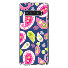 DistinctInk® Clear Shockproof Hybrid Case for Apple iPhone / Samsung Galaxy / Google Pixel - Pink Green Navy Paisley