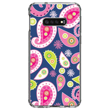 DistinctInk® Clear Shockproof Hybrid Case for Apple iPhone / Samsung Galaxy / Google Pixel - Pink Green Navy Paisley
