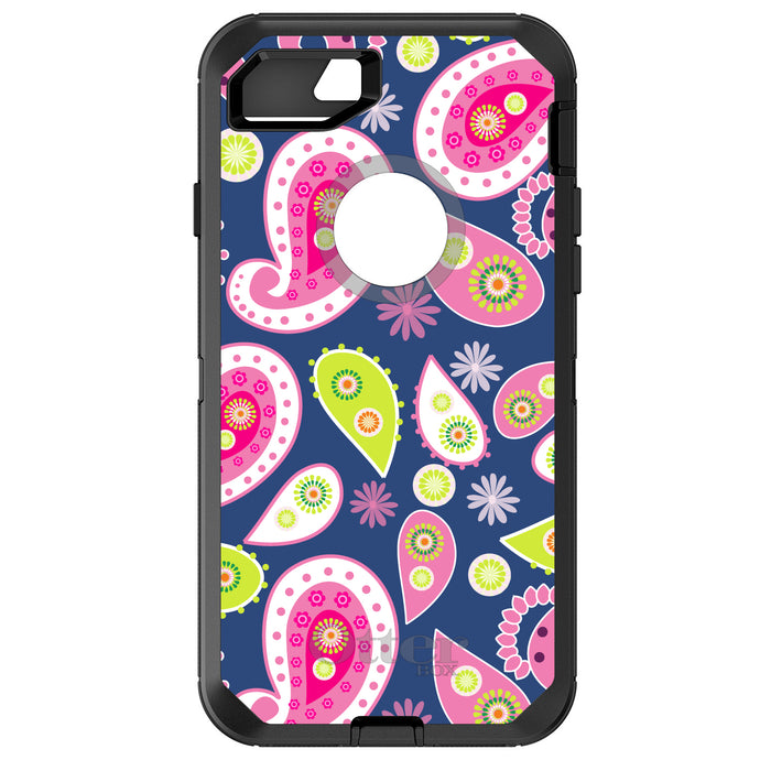 DistinctInk™ OtterBox Defender Series Case for Apple iPhone / Samsung Galaxy / Google Pixel - Pink Green Navy Paisley