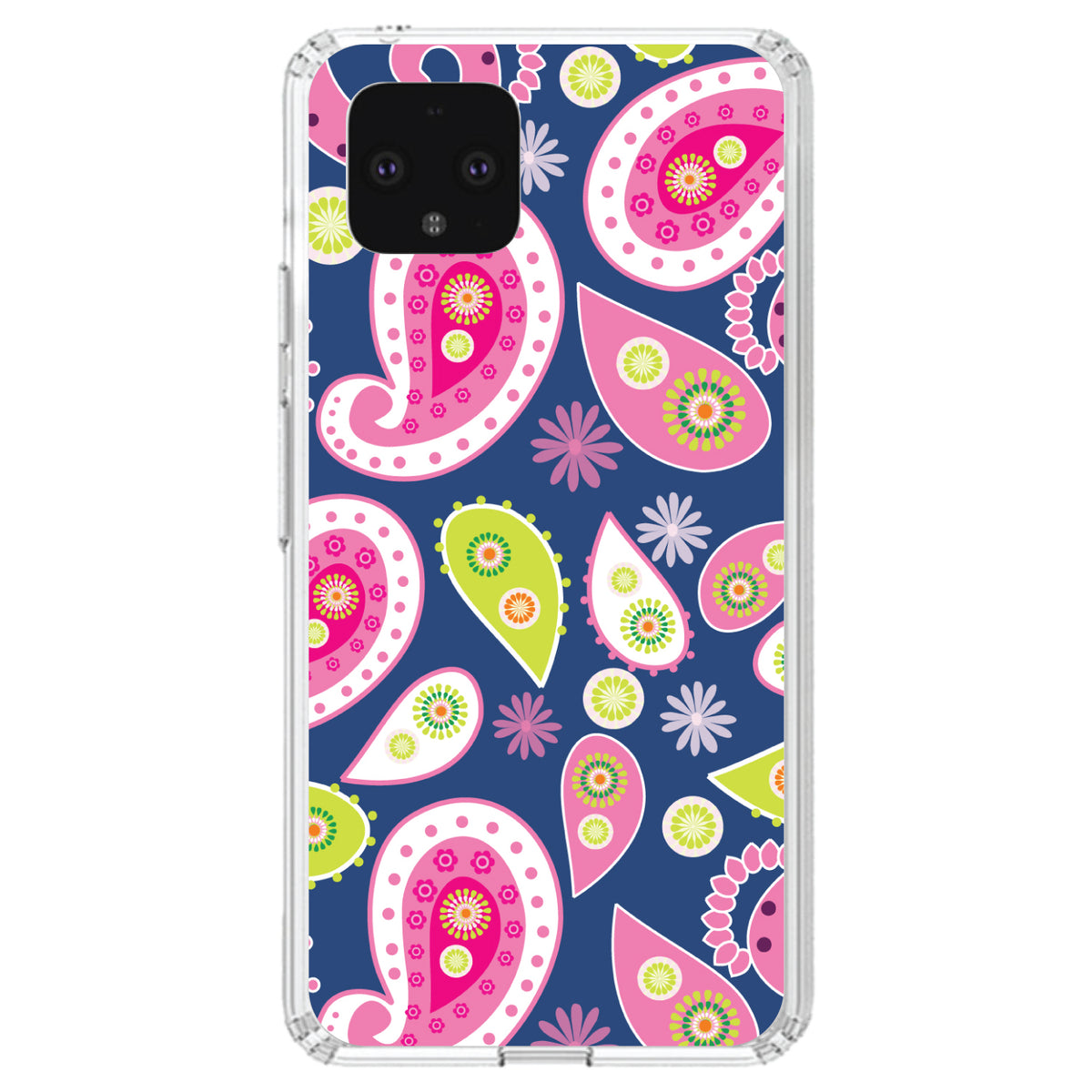Pink Green Navy Paisley Clear Shockproof iPhone Case, view 23