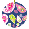 Pink Green Navy Paisley Ceramic Ornament