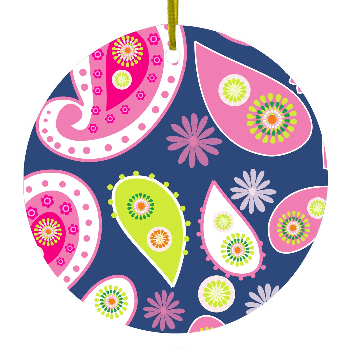 Pink Green Navy Paisley Ceramic Ornament