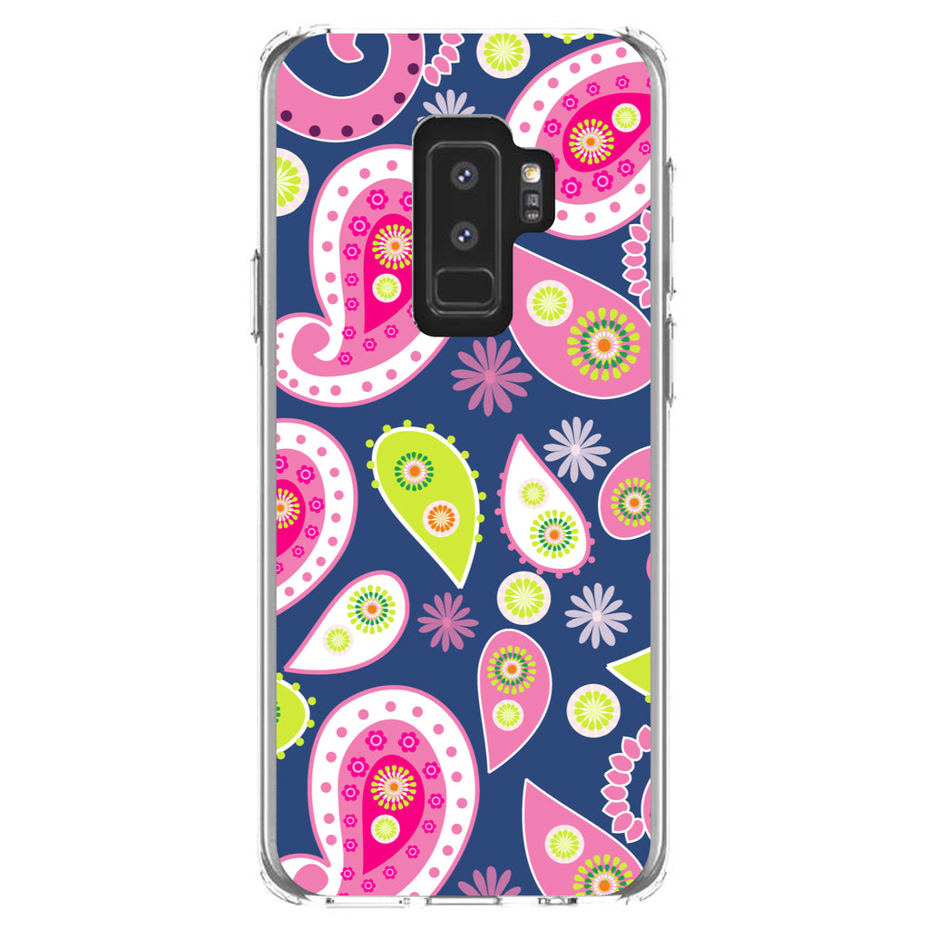 Pink Green Navy Paisley Clear Shockproof iPhone Case, view 20