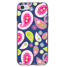 DistinctInk® Clear Shockproof Hybrid Case for Apple iPhone / Samsung Galaxy / Google Pixel - Pink Green Navy Paisley