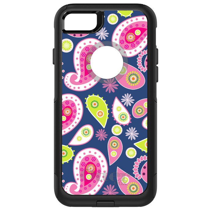 DistinctInk OtterBox Commuter Series Case for Apple iPhone or Samsung Galaxy - Pink Green Navy Paisley