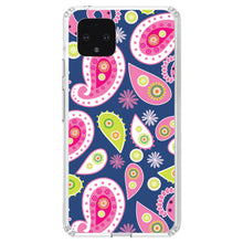 DistinctInk® Clear Shockproof Hybrid Case for Apple iPhone / Samsung Galaxy / Google Pixel - Pink Green Navy Paisley