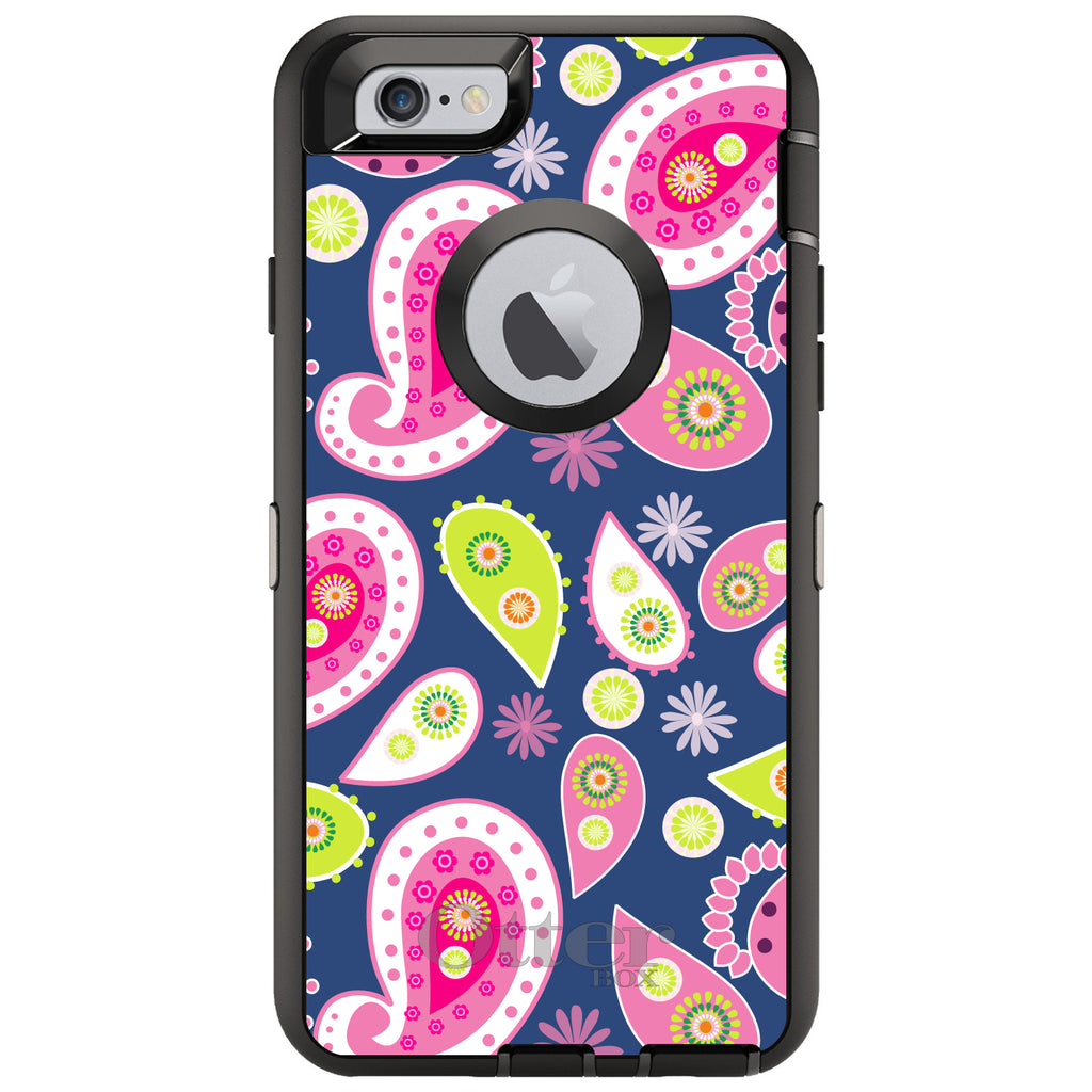 Pink Green Navy Paisley OtterBox Defender Case for iPhone & Galaxy, view 4