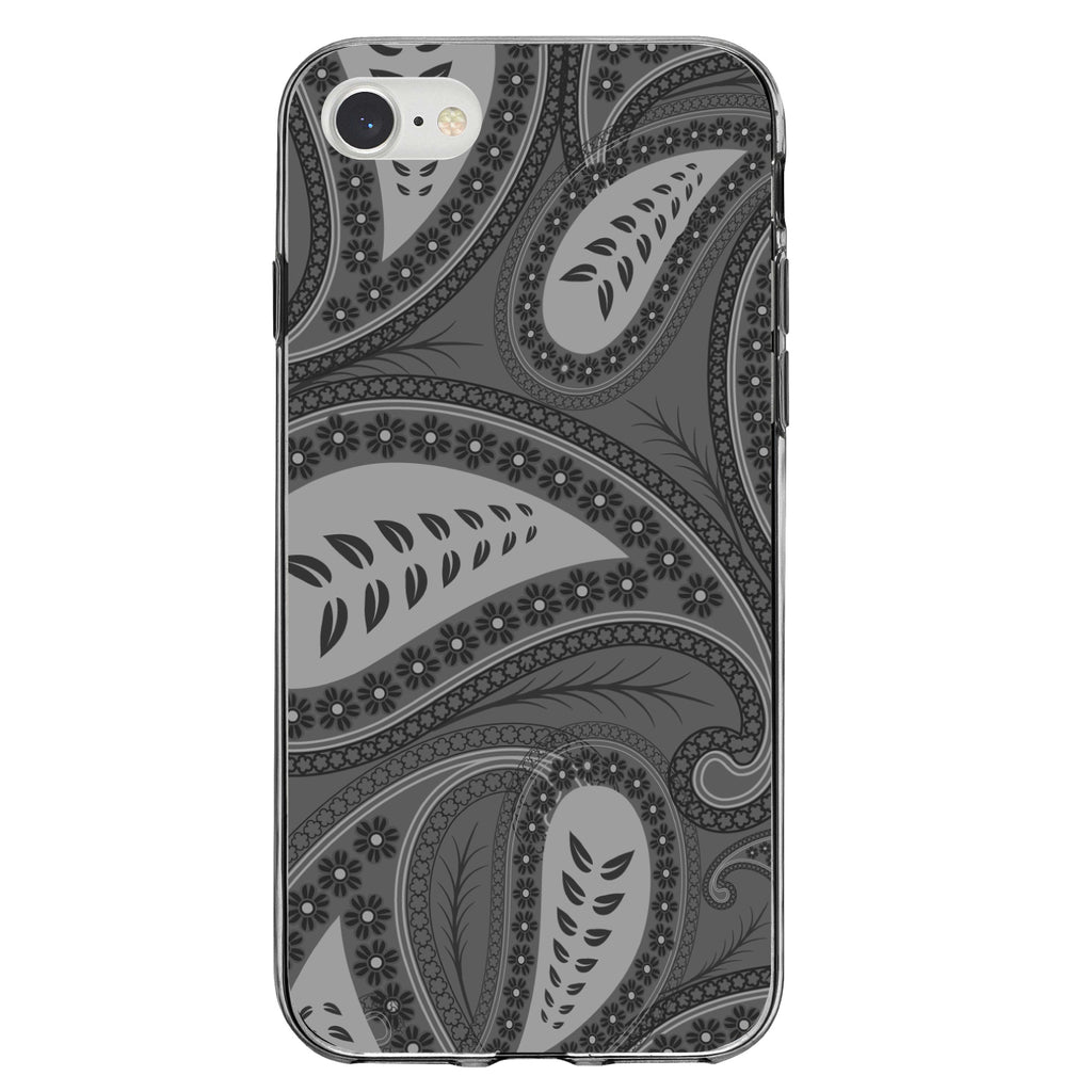 Big Grey Black Paisley Clear Shockproof iPhone Case, view 5
