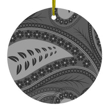 DistinctInk® Hanging Ceramic Christmas Tree Ornament with Gold String - Great Gift / Present - 2 3/4 inch Diameter - Big Grey Black Paisley