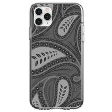 DistinctInk® Clear Shockproof Hybrid Case for Apple iPhone / Samsung Galaxy / Google Pixel - Big Grey Black Paisley