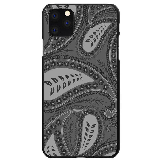 DistinctInk® Hard Plastic Snap-On Case for Apple iPhone or Samsung Galaxy - Big Grey Black Paisley