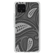 DistinctInk® Clear Shockproof Hybrid Case for Apple iPhone / Samsung Galaxy / Google Pixel - Big Grey Black Paisley