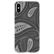 DistinctInk® Clear Shockproof Hybrid Case for Apple iPhone / Samsung Galaxy / Google Pixel - Big Grey Black Paisley