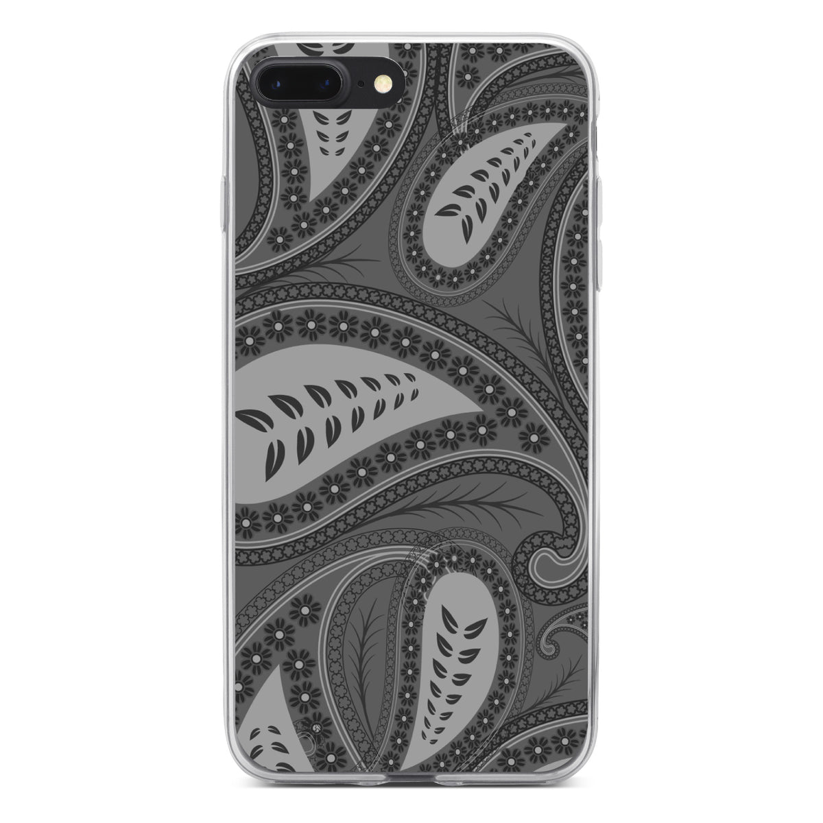 Big Grey Black Paisley Clear Shockproof iPhone Case, view 6