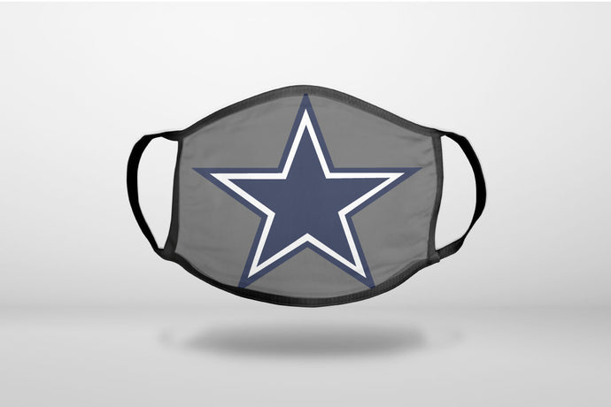 Dallas Star Grey Navy - 3-Ply Reusable Soft Face Mask Covering, Unisex, Cotton Inner Layer