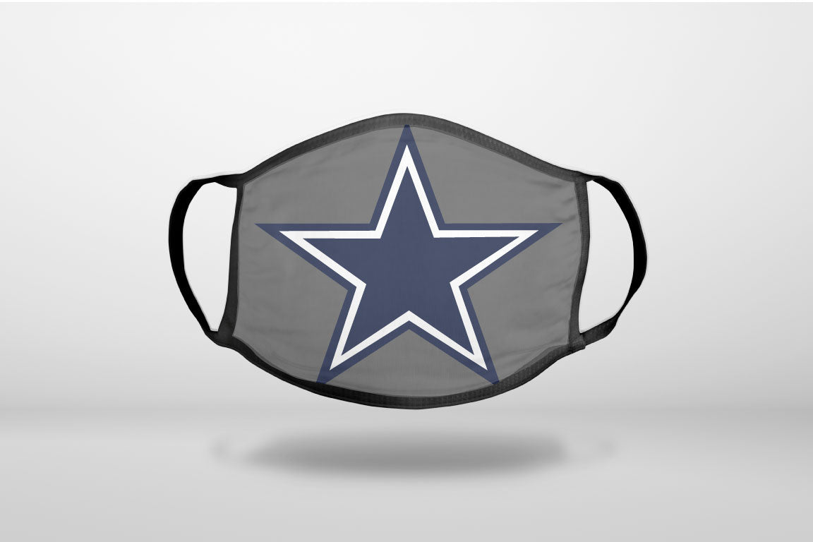 Dallas Star Grey Navy - 3-Ply Reusable Soft Face Mask Covering, Unisex, Cotton Inner Layer