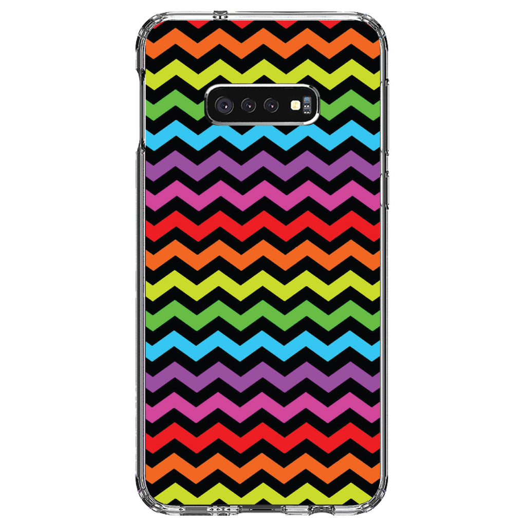 Rainbow Black Chevron Stripes Wave Clear Shockproof iPhone Case, view 18