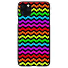 DistinctInk® Hard Plastic Snap-On Case for Apple iPhone or Samsung Galaxy - Rainbow Black Chevron Stripes Wave