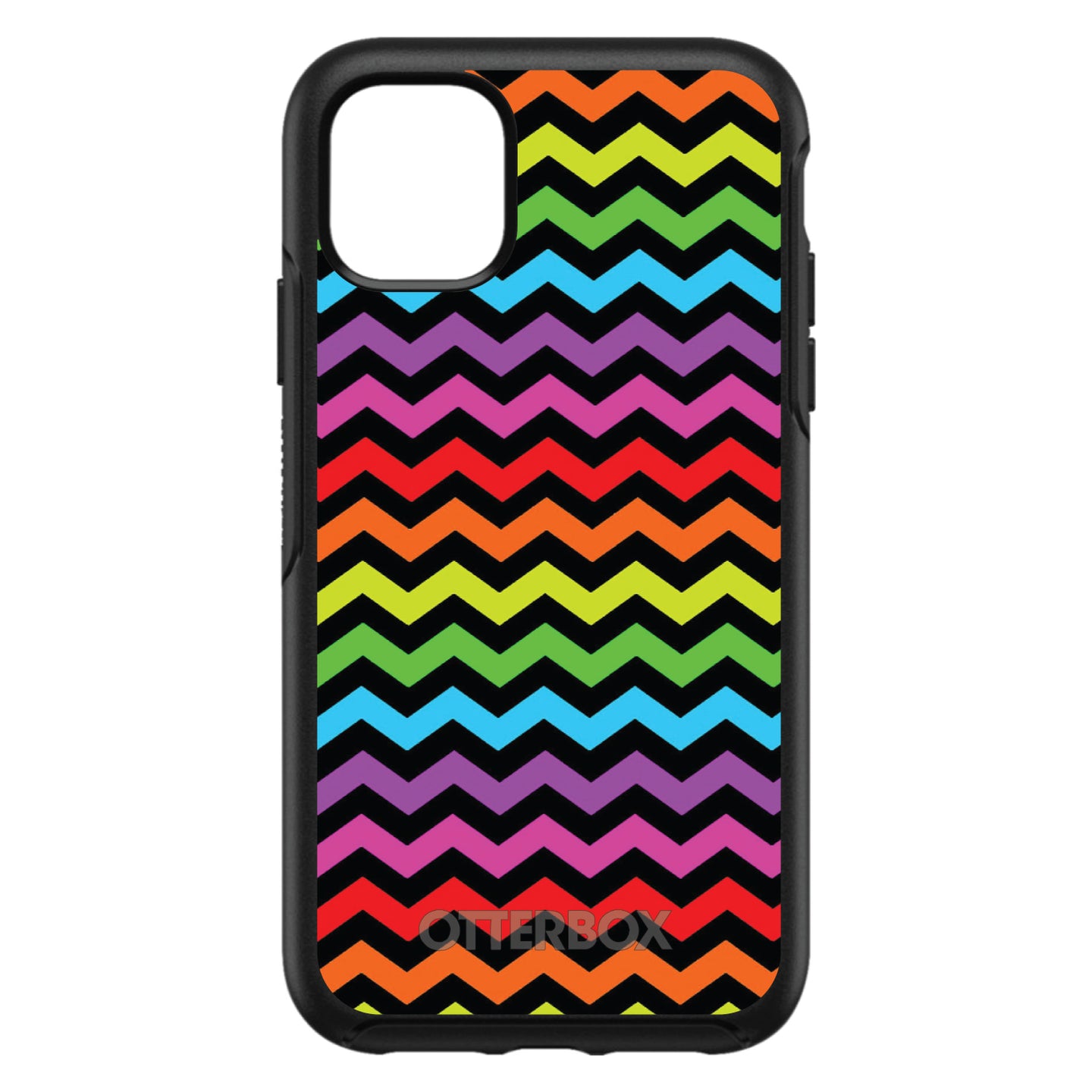 DistinctInk™ OtterBox Symmetry Series Case for Apple iPhone / Samsung Galaxy / Google Pixel - Rainbow Black Chevron Stripes Wave