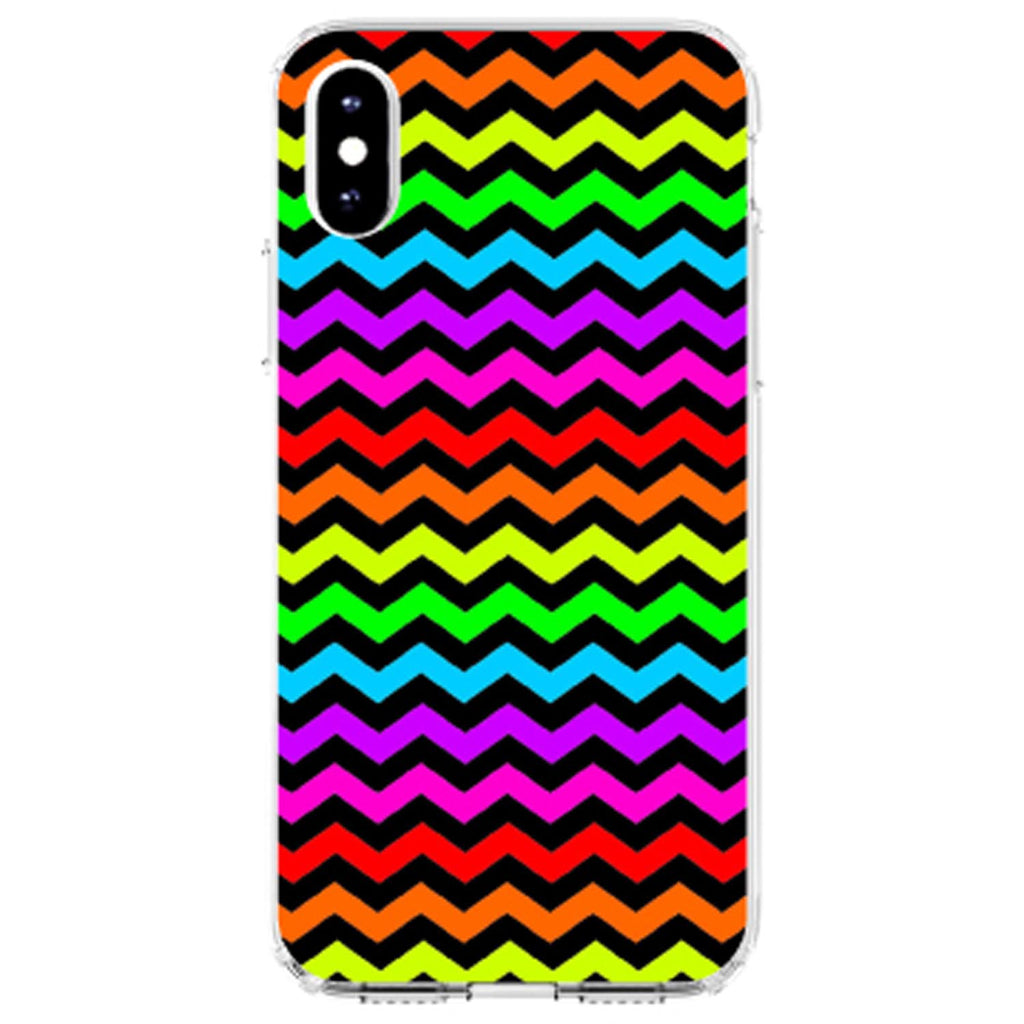 Rainbow Black Chevron Stripes Wave Clear Shockproof iPhone Case, view 2