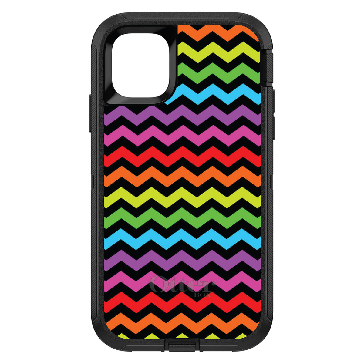 Rainbow Black Chevron Stripes Wave OtterBox Defender Case for iPhone & Galaxy, view 2